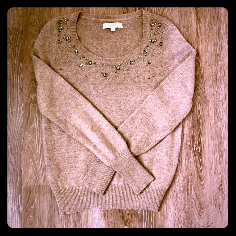 LOFT L sweater with beaded neckline detail